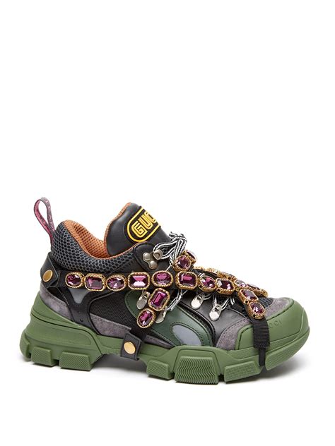 gucci green sneaker|Gucci flashtrek sneakers with crystals.